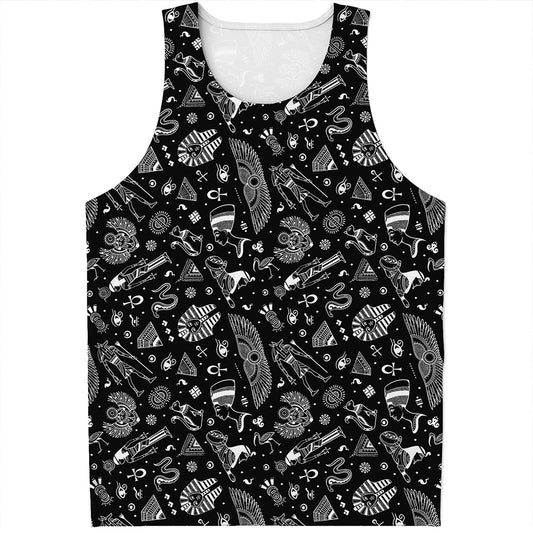 Black And White Egyptian Pattern Print Men's Tank Top