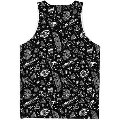 Black And White Egyptian Pattern Print Men's Tank Top