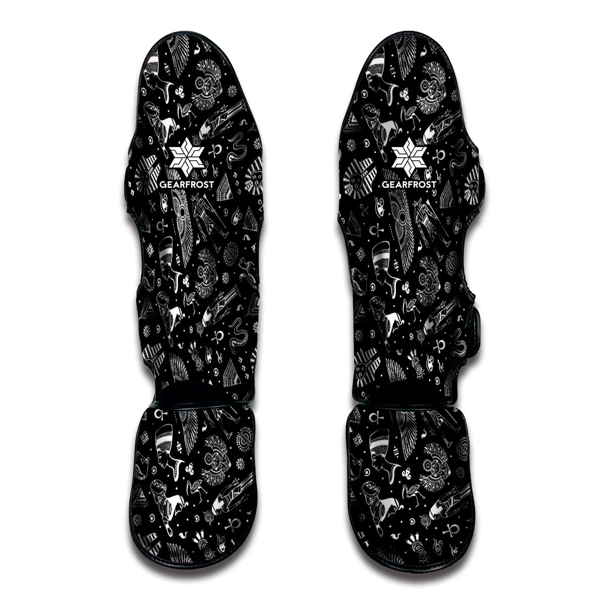 Black And White Egyptian Pattern Print Muay Thai Shin Guard