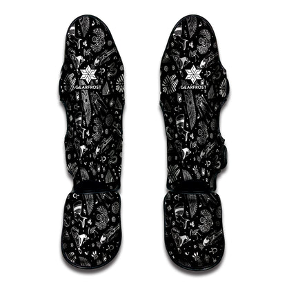 Black And White Egyptian Pattern Print Muay Thai Shin Guard
