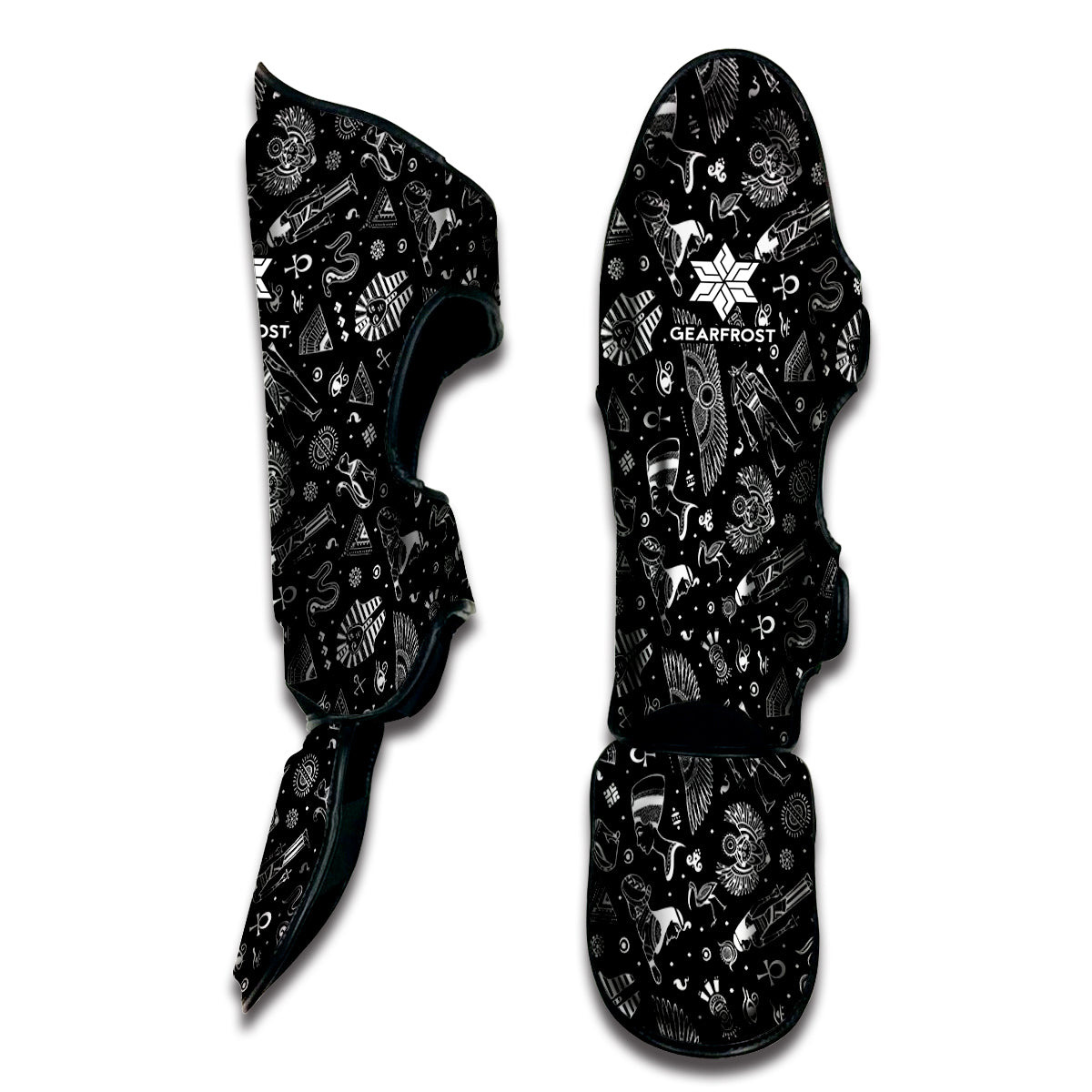 Black And White Egyptian Pattern Print Muay Thai Shin Guard