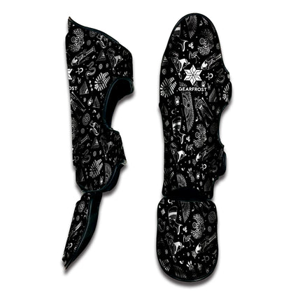 Black And White Egyptian Pattern Print Muay Thai Shin Guard