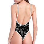 Black And White Egyptian Pattern Print One Piece High Cut Swimsuit