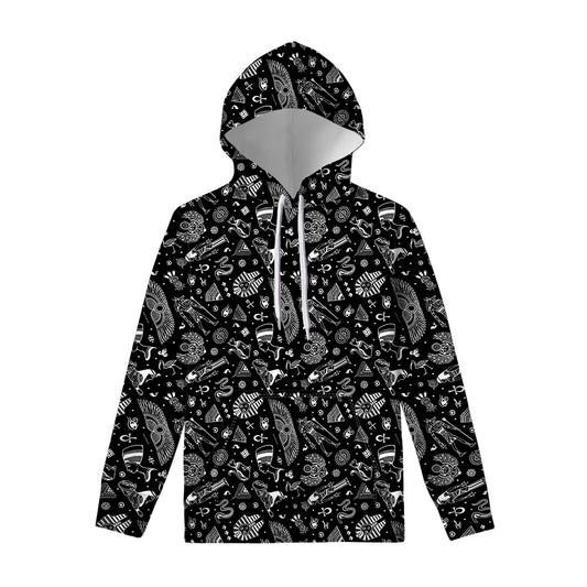 Black And White Egyptian Pattern Print Pullover Hoodie