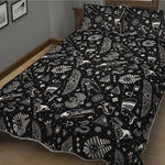 Black And White Egyptian Pattern Print Quilt Bed Set