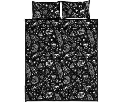Black And White Egyptian Pattern Print Quilt Bed Set
