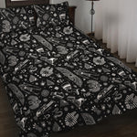 Black And White Egyptian Pattern Print Quilt Bed Set