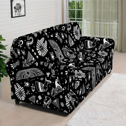 Black And White Egyptian Pattern Print Sofa Cover