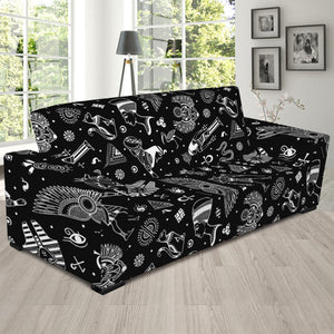 Black And White Egyptian Pattern Print Sofa Slipcover