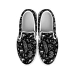 Black And White Egyptian Pattern Print White Slip On Shoes