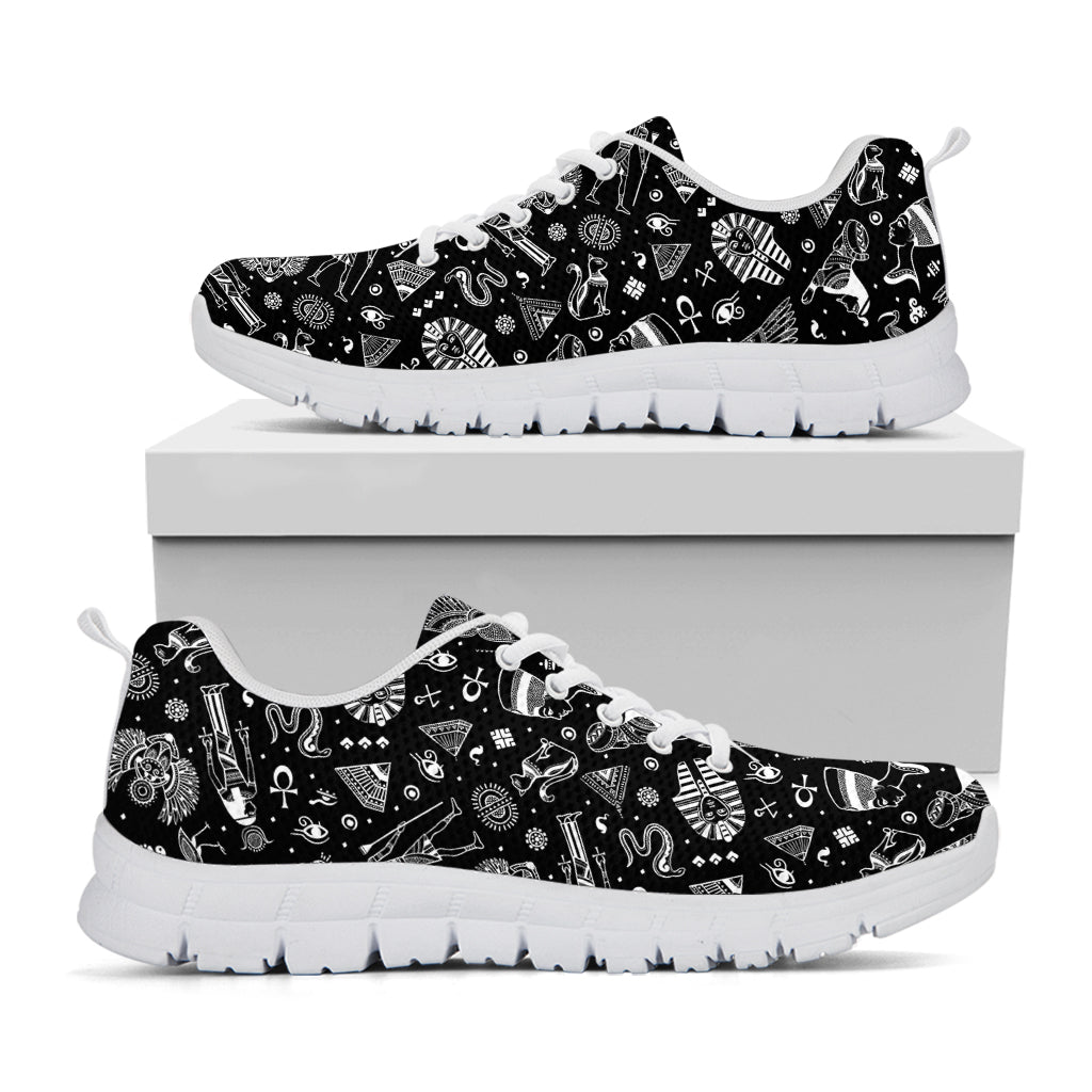 Black And White Egyptian Pattern Print White Sneakers
