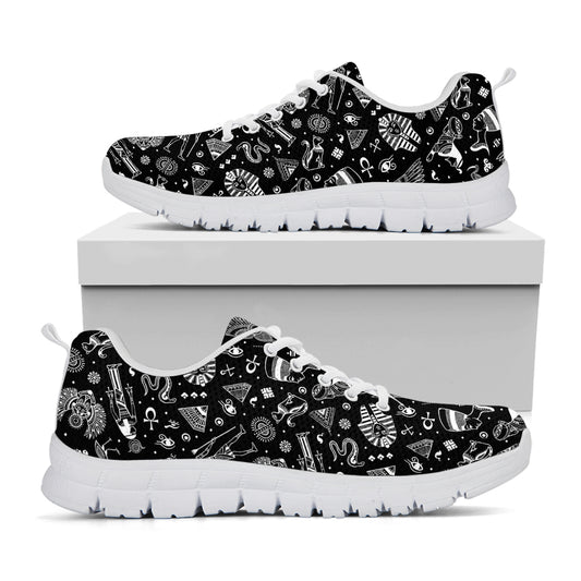 Black And White Egyptian Pattern Print White Sneakers