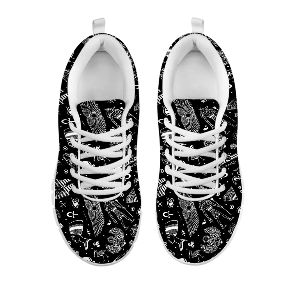 Black And White Egyptian Pattern Print White Sneakers