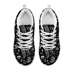 Black And White Egyptian Pattern Print White Sneakers