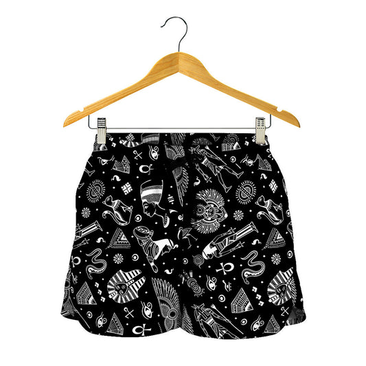 Black And White Egyptian Pattern Print Women's Shorts