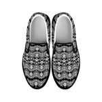 Black And White Ethnic Boho Print Black Slip On Shoes