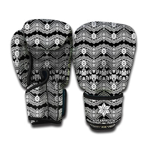 Black And White Ethnic Boho Print Boxing Gloves