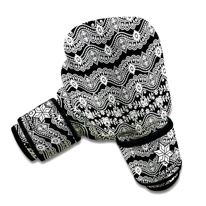Black And White Ethnic Boho Print Boxing Gloves
