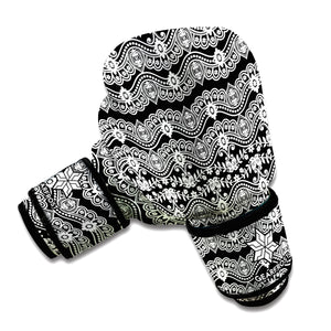 Black And White Ethnic Boho Print Boxing Gloves