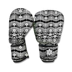 Black And White Ethnic Boho Print Boxing Gloves