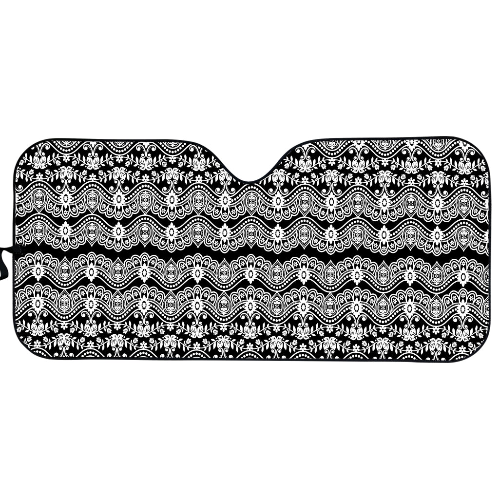 Black And White Ethnic Boho Print Car Sun Shade