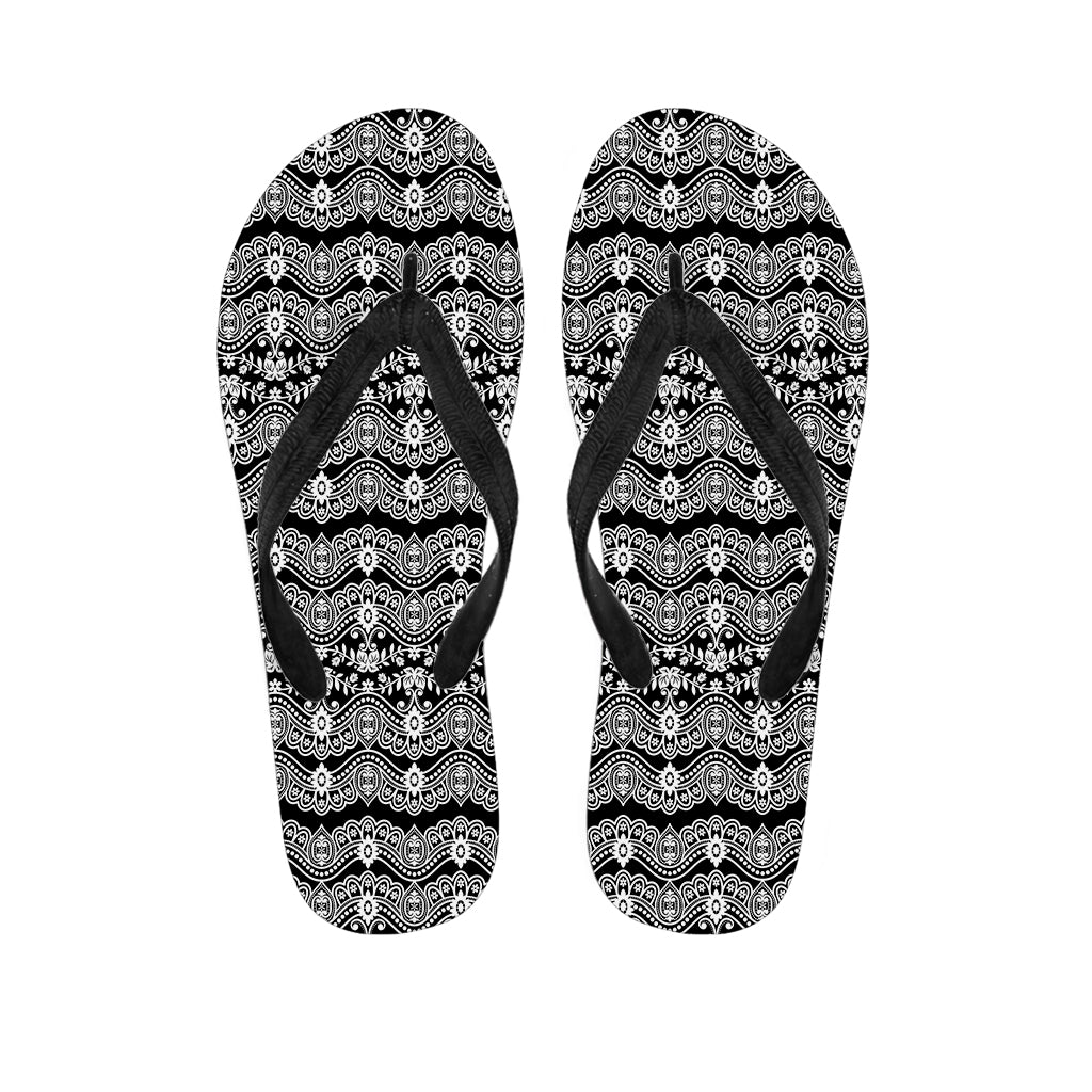 Black And White Ethnic Boho Print Flip Flops