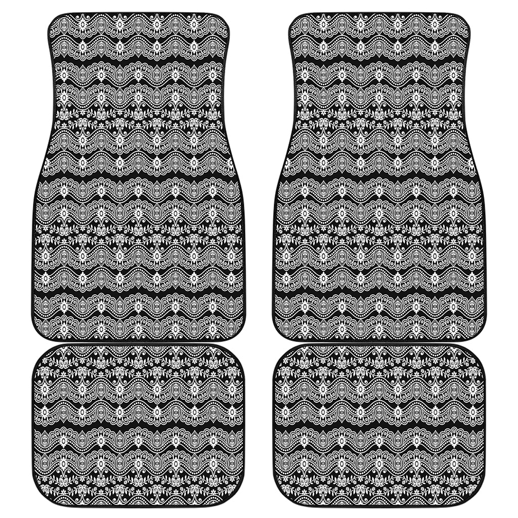 Black And White Ethnic Boho Print Front and Back Car Floor Mats