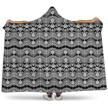 Black And White Ethnic Boho Print Hooded Blanket