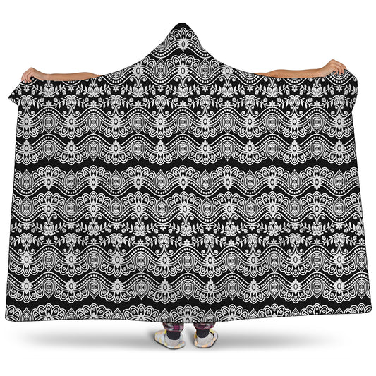 Black And White Ethnic Boho Print Hooded Blanket