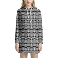 Black And White Ethnic Boho Print Pullover Hoodie Dress