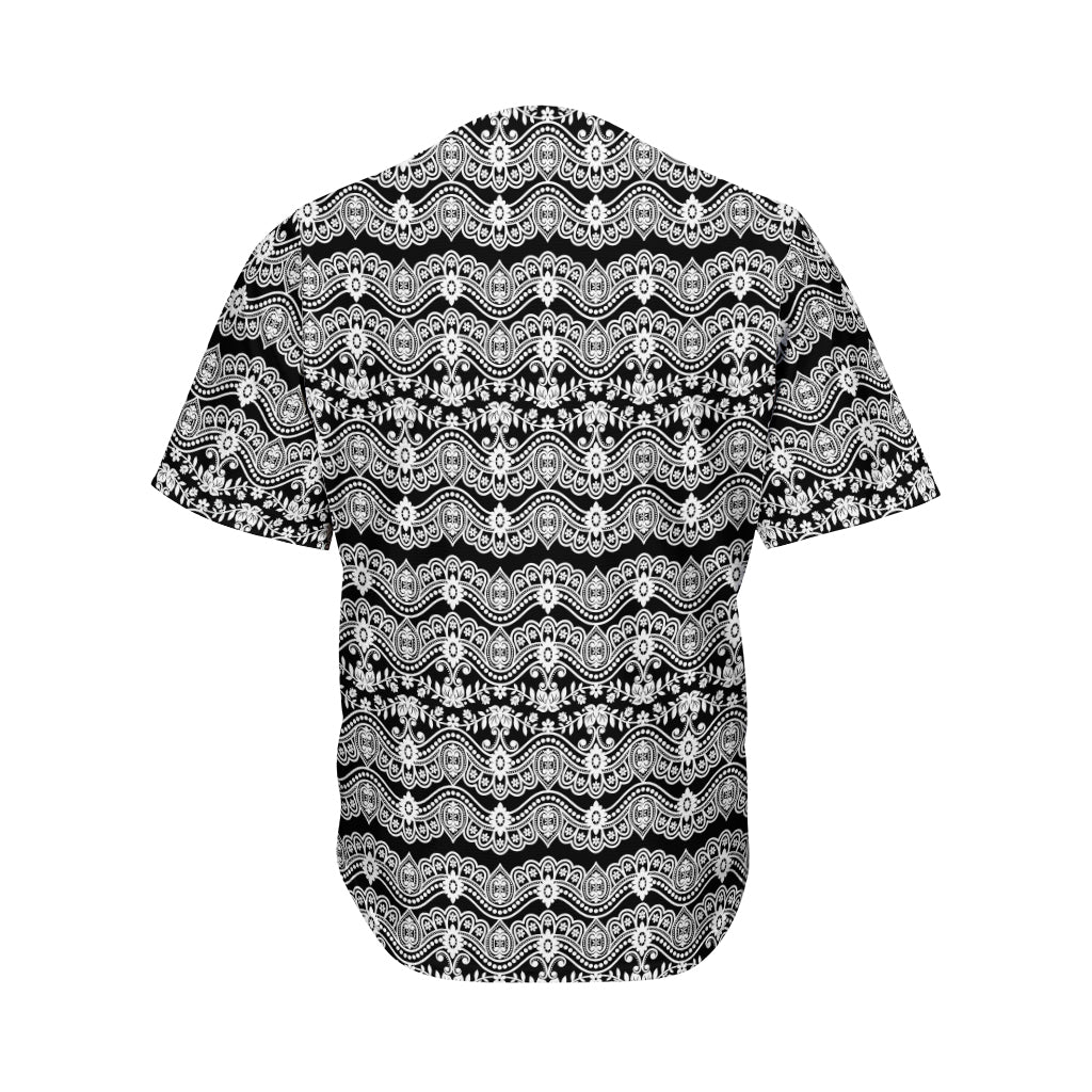 Black And White Ethnic Boho Print Men's Baseball Jersey