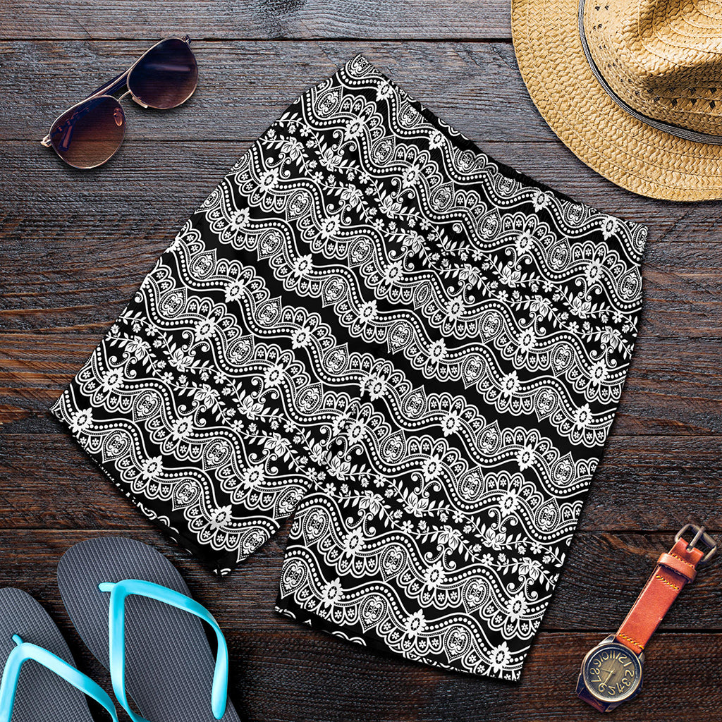 Black And White Ethnic Boho Print Men's Shorts