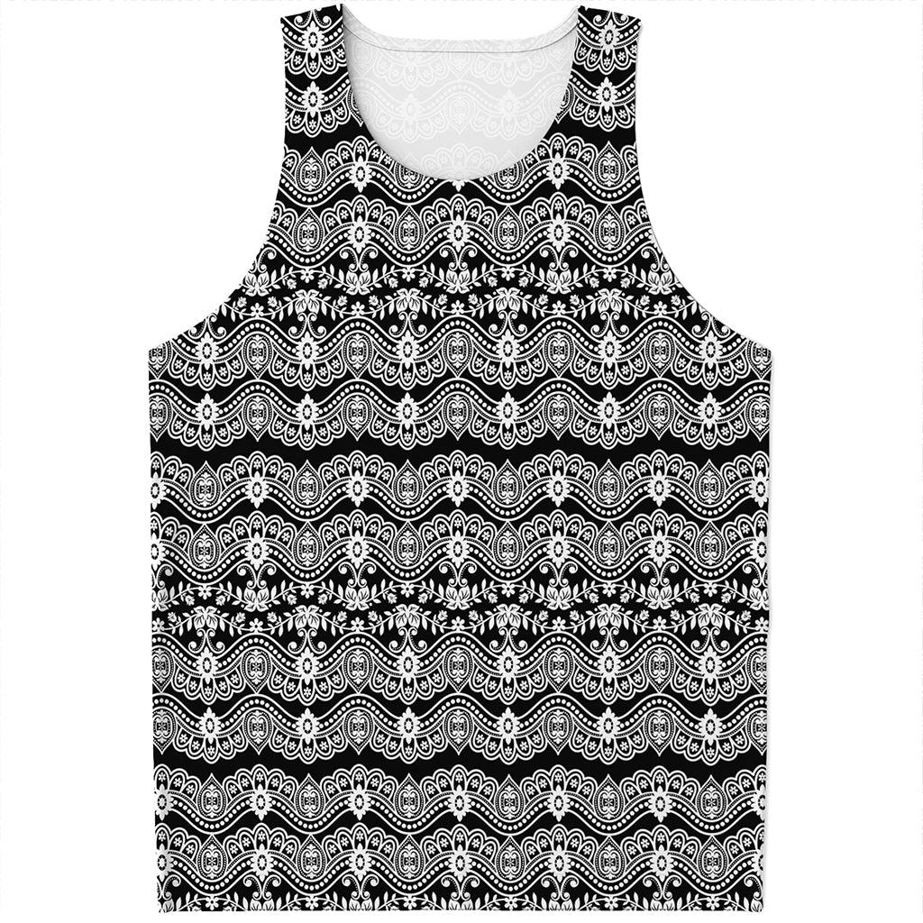 Black And White Ethnic Boho Print Men's Tank Top