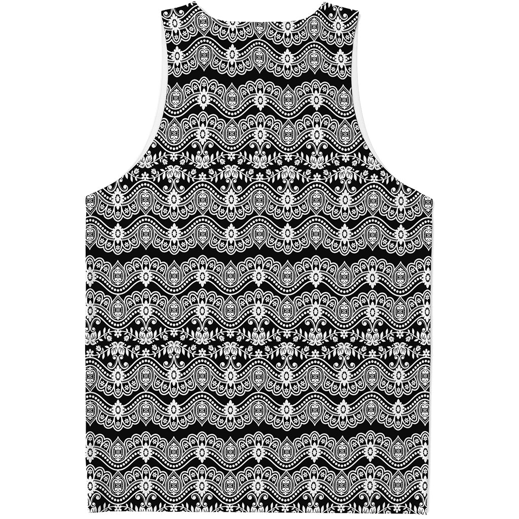 Black And White Ethnic Boho Print Men's Tank Top