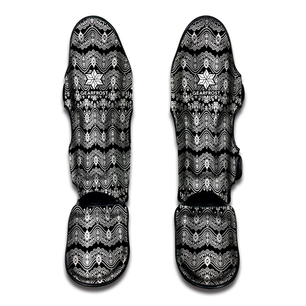 Black And White Ethnic Boho Print Muay Thai Shin Guard