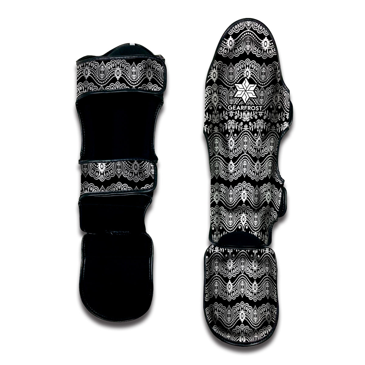 Black And White Ethnic Boho Print Muay Thai Shin Guard