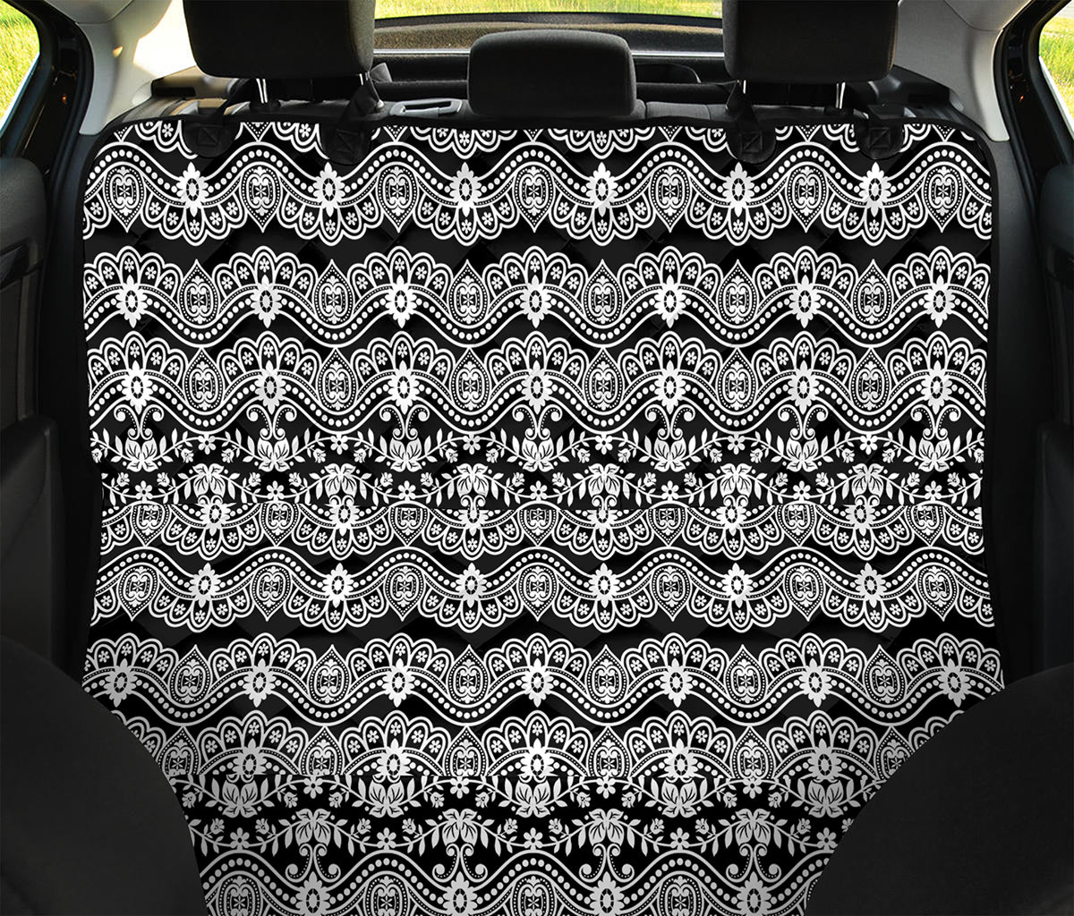 Black And White Ethnic Boho Print Pet Car Back Seat Cover