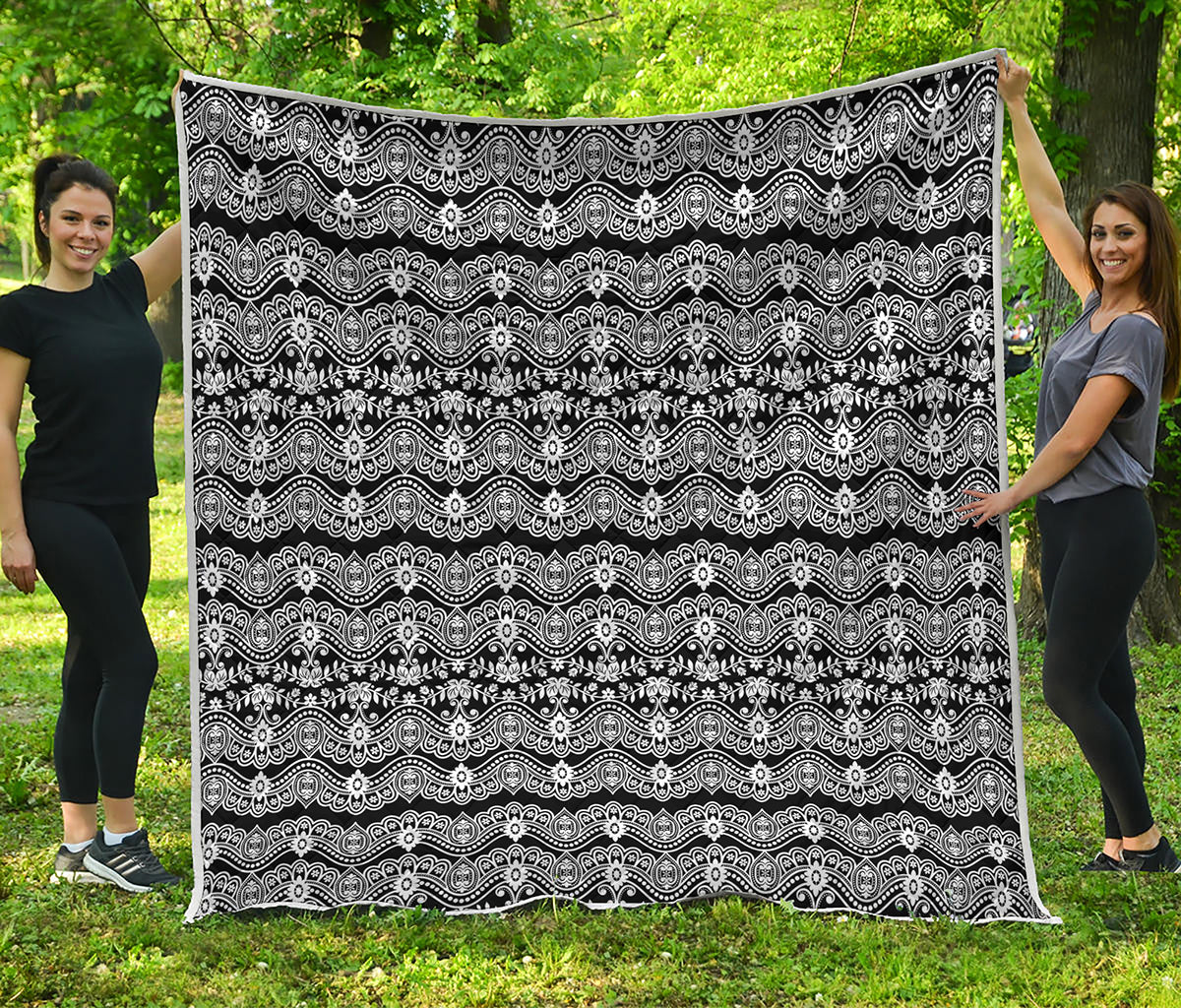 Black And White Ethnic Boho Print Quilt