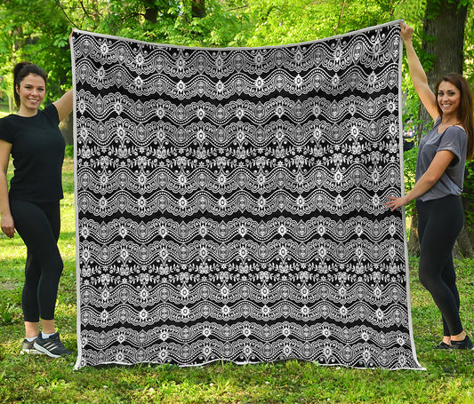 Black And White Ethnic Boho Print Quilt