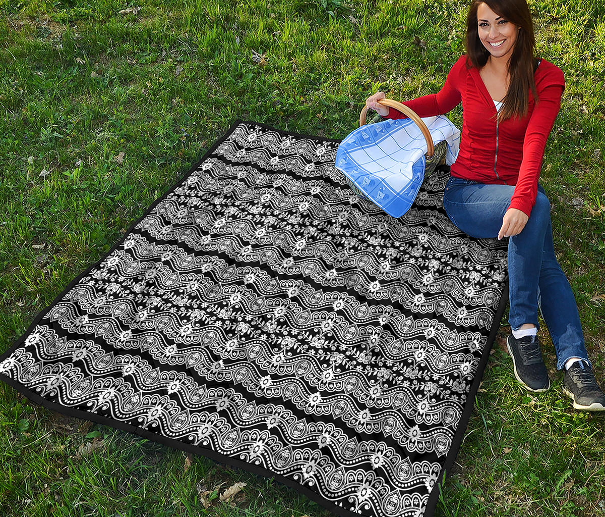 Black And White Ethnic Boho Print Quilt