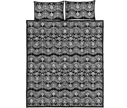 Black And White Ethnic Boho Print Quilt Bed Set