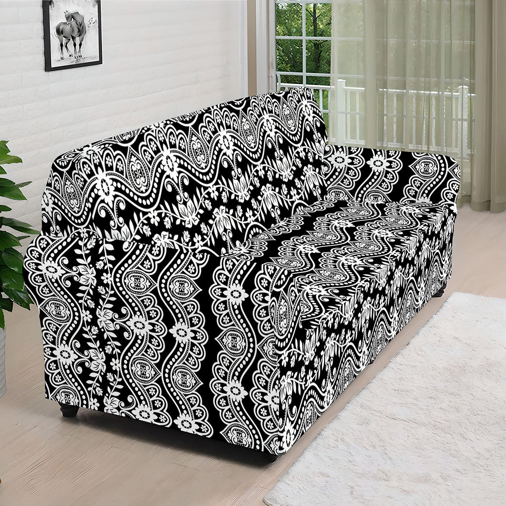 Black And White Ethnic Boho Print Sofa Cover