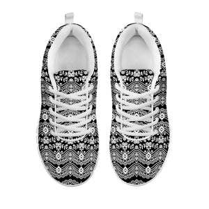 Black And White Ethnic Boho Print White Sneakers