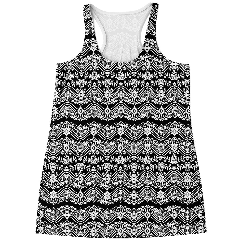 Black And White Ethnic Boho Print Women's Racerback Tank Top