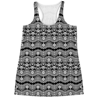 Black And White Ethnic Boho Print Women's Racerback Tank Top