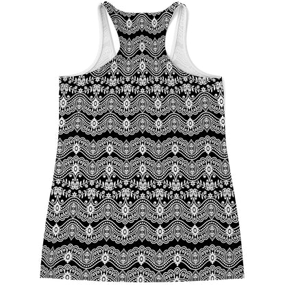 Black And White Ethnic Boho Print Women's Racerback Tank Top