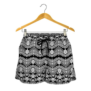 Black And White Ethnic Boho Print Women's Shorts