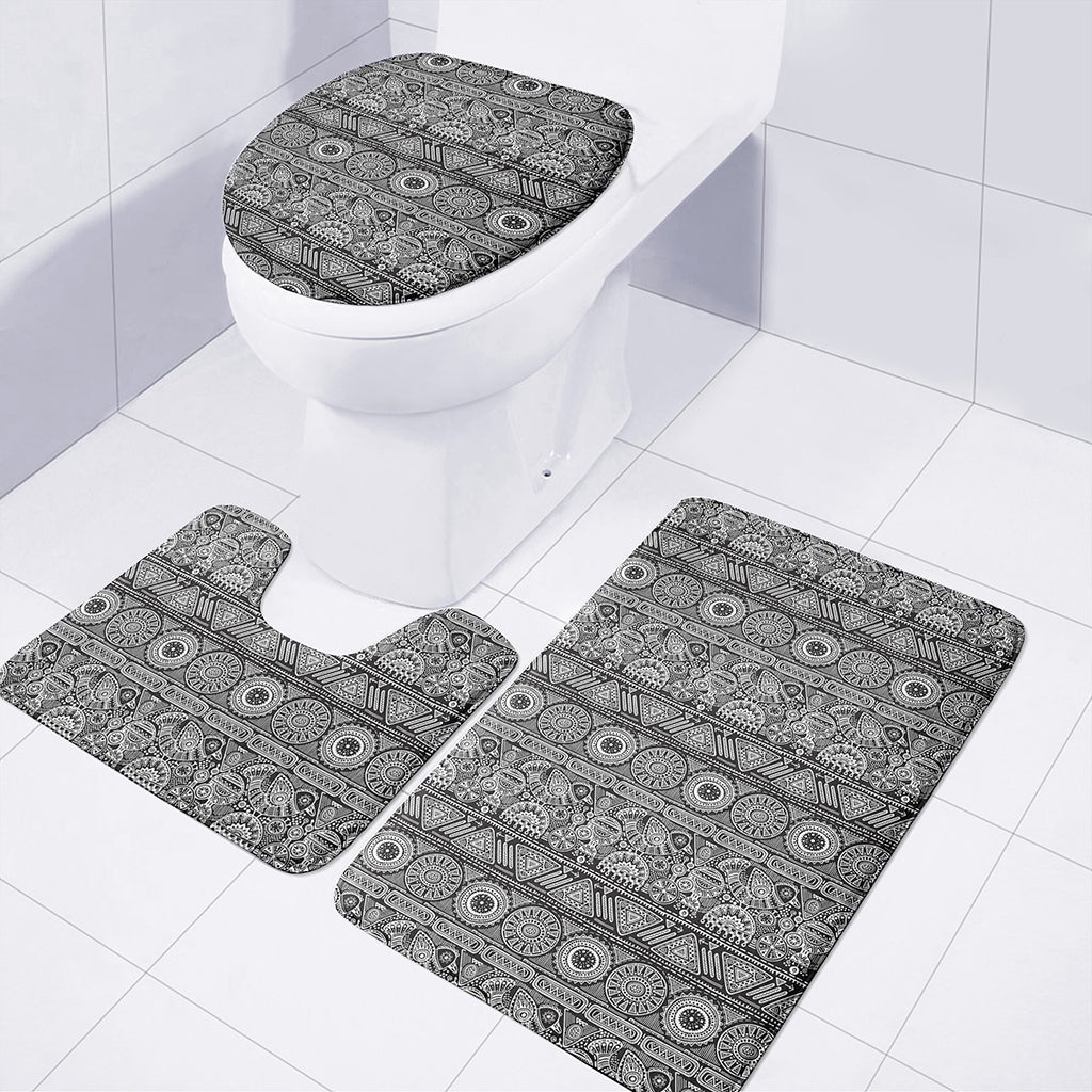Black And White Ethnic Pattern Print 3 Piece Bath Mat Set