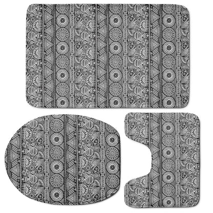 Black And White Ethnic Pattern Print 3 Piece Bath Mat Set