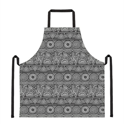 Black And White Ethnic Pattern Print Apron